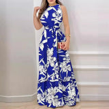 Hanging Neck Lace-up Printed Ruffle Dress Casual Sleeveless