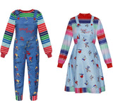 Chucky Costume Set: Striped Shirt & Blue Overalls Jump Dress - Cosplay