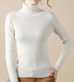 Women's High-Neck Knitted Turtleneck Slim-Fit Long-Sleeve Anti-Pilling Casual Elegant Plain Sweater