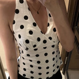 Women's Polka Dot Print V-Neck Sleeveless Backless Tank Tops