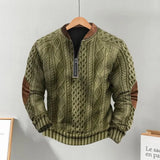Men’s Rhombus Texture Half-Zip Sweatshirt – Fall Winter Pullover