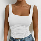 Women's Casual Square Neck Sleeveless Cami Crop Top Solid