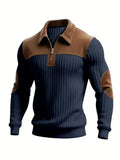 Men’s Color Block Half-Zip Polo Sweater – Corduroy Collar Pullover