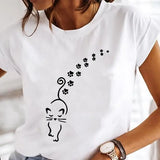 Women's Cartoon Cat Print Short-Sleeved T-Shirt Style Cloths