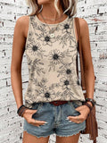 Summer New Floral Flower Print Tank Tops Women Casual O-Neck