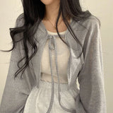 Women's White Knit Cardigan Korean Style Lace-Up Summer Top