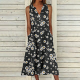Women's Casual Summer Dress: V-neck Sleeveless Design Pocket