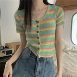 Ice Silk Short Sleeve Open Cardigan Women's Top Rainbow