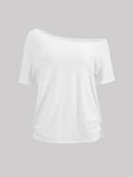 Women Casual One-Shoulder Ruched T-Shirt Summer Short-Sleeved