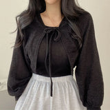 Women's White Knit Cardigan Korean Style Lace-Up Summer Top