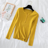 Women’s V-Neck Button Sweater Long Sleeve Slim Knit Pullover