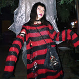 Women’s Goth Striped Sweater Y2K Grunge Emo Pullover Top