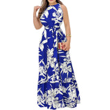 Hanging Neck Lace-up Printed Ruffle Dress Casual Sleeveless
