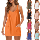 Summer Sleeveless Vest Dress Pocket Sports Short Skirt