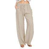 Women's Fashion Cotton Linen Pants Elastic Female Trousers