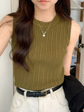 AOSSVIAO 2026 Korea Knitted Vests Women Top O-neck Solid Tank Blusas