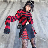 Women’s Goth Striped Sweater Y2K Grunge Emo Pullover Top