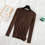 Women’s V-Neck Button Sweater Long Sleeve Slim Knit Pullover