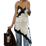 Women's Cottagecore Satin Lace Trim Irregular Hem Cami Top