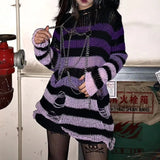 Women’s Goth Striped Sweater Y2K Grunge Emo Pullover Top
