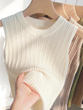 AOSSVIAO 2026 Korea Knitted Vests Women Top O-neck Solid Tank Blusas