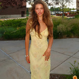 Women's Floral Print Maxi Dress Backless Summer Beachwear