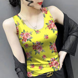 Floral Print Ice Silk Thin Breathable Summer Women's Top Vest