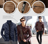 Men Autumn Winter Leather Jacket Coat Men's Retro Stand Collar Motorcycle Warm Fleece PU Leather Jacket for Men Clothes MY497