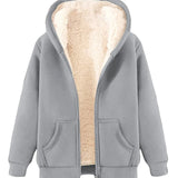 Winter Jacket Women'S Warm Fleece Jacket Winter Sweat Jacket With Hood Elegant Plain