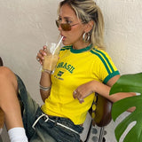 Y2K Five-Star Brazil Graphic Baby Tee Women's Crop Tops Y2K