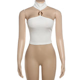 Metal Buckle Decoration Tank Tops Women's Off-Shoulder Outfit