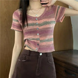 Ice Silk Short Sleeve Open Cardigan Women's Top Rainbow