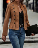 Spring Auutmn Jacket Blazer Coat Double-breasted Stand Collar Buttons Slim Long Sleeves Retro Cardigan Women Outdoor Suit Jacket