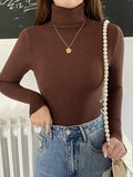 Women's High-Neck Knitted Turtleneck Slim-Fit Long-Sleeve Anti-Pilling Casual Elegant Plain Sweater