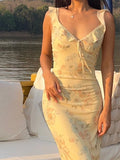 Women's Floral Print Maxi Dress Backless Summer Beachwear
