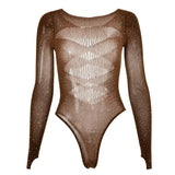 Ticketsx Women’s Black Rhinestone Bodysuit Party Clubwear