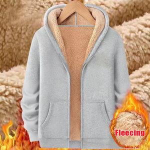 Fleece Sweatshirt Thickened Lamb Plush Hooded Zipper Cardigan Casual Red Coat Long Sleeve Woman New Clothing Winter Loose Trend