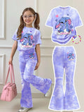 Kids' Girls' Stitch Cartoon Print 2-Pc. Outfit: Floral T-Shirt