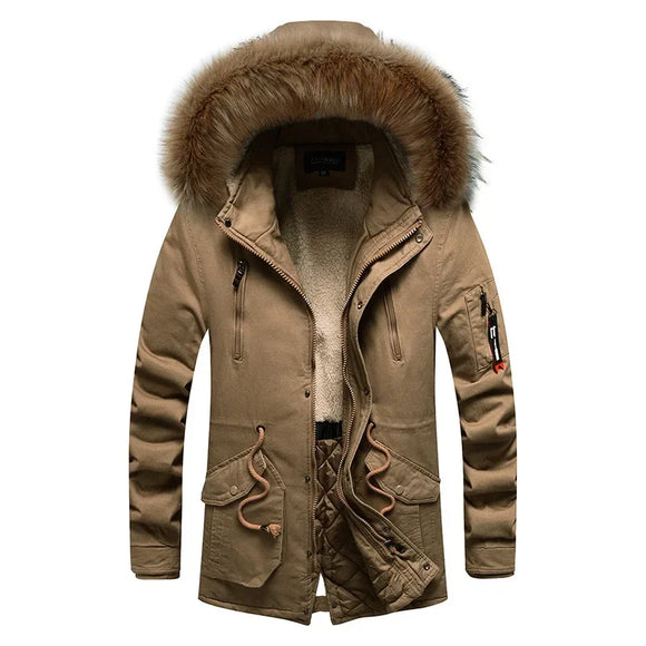 Men's Thick Warm Winter Jackets Top Long Fleece Parkas Plus Size Stand Collar Coats