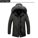 Men's Windproof Fleece Warm Detachable Hooded Parka Winter Jacket Solid Zipper Coat 6XL