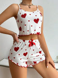 Women's Love Print Pajama Set Soft Tank Top Shorts S-XL