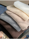 Women's V-Neck Ruffles Long Sleeve Knitted Bottoming Solid Pullovers Stripe Casual Sweater