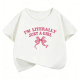 I'm Literally Just A Girl Bow T-shirt Girls Kids Casual Top Tee