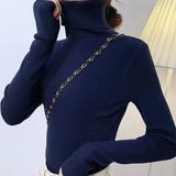 Women's High-Neck Knitted Turtleneck Slim-Fit Long-Sleeve Anti-Pilling Casual Elegant Plain Sweater