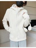 Women's Fleece Zip-Up Hoodie Jacket Warm Winter Coat Classic Solid Color Casual Outerwear with Pocket Fashion Streetwear Clothes