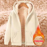 Fleece Sweatshirt Thickened Lamb Plush Hooded Zipper Cardigan Casual Red Coat Long Sleeve Woman New Clothing Winter Loose Trend