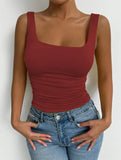 Women's Casual Square Neck Sleeveless Cami Crop Top Solid
