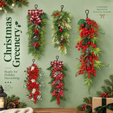 Christmas Greenery Garland with Lily & Red Berries for Mantel Decor