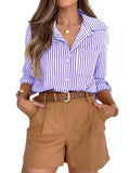 Ladies Cotton Striped Long Sleeve Casual Shirt Top