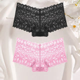 2Pcs Lace Four Shorts Women's Panties Floral Underwear S-XL